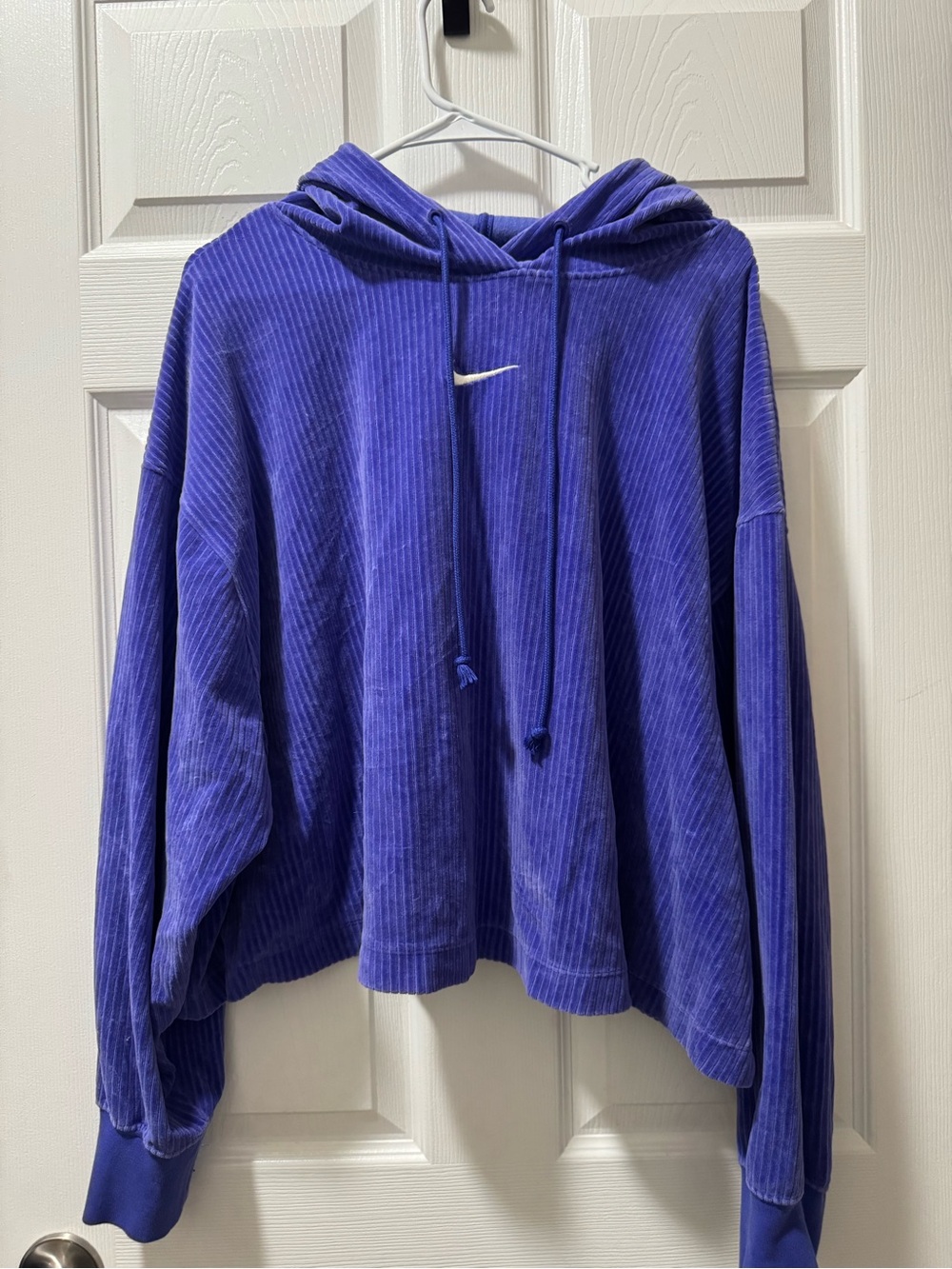 Nike Violet Ribbed Corduroy Hoodie with White Swoosh